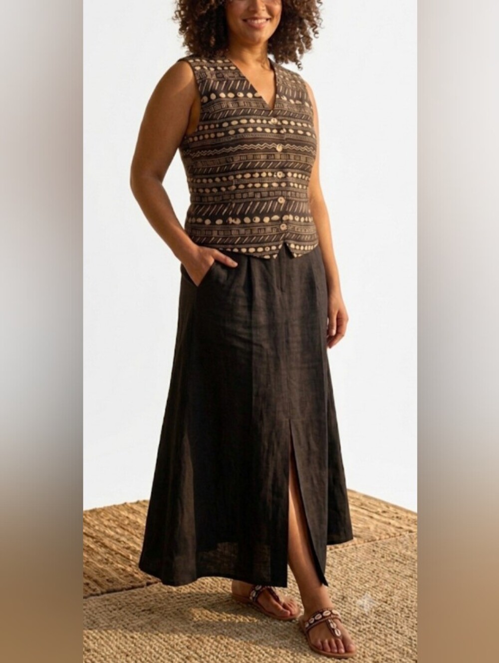 Vintage Rafaella 100% Silk Geometric Mudcloth Vest - Size L
